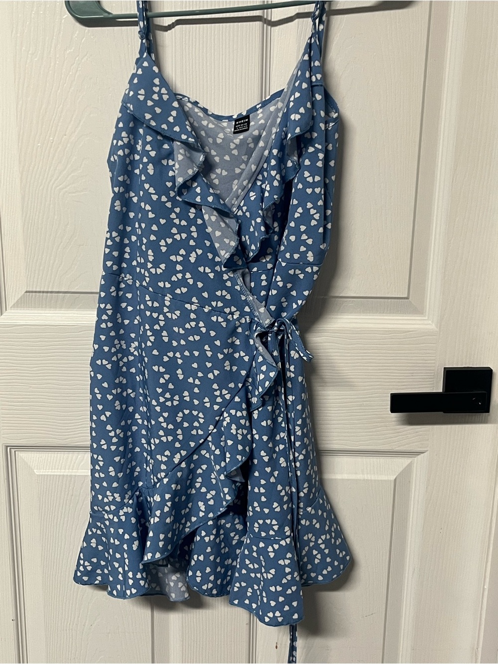 Shein women short casual dress blue and white straps V neck large